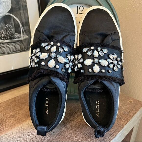 ALDO Black Dreaclya Rhineshone Jeweled slip on sneakers 8 - Picture 13 of 16